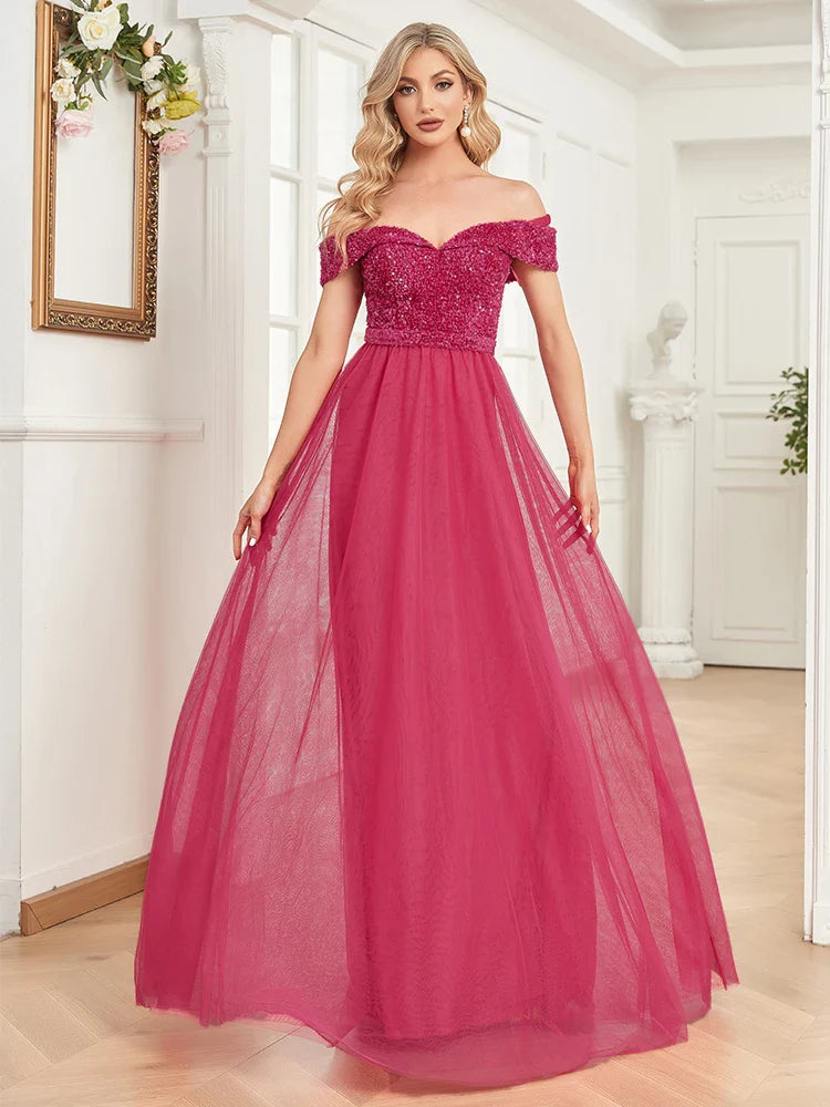 Luxury Long Sleeve V-Neck tulle Formal Evening Dresses 2025 Elegant Wedding Party Sequins Women Prom Cocktail Gowns
