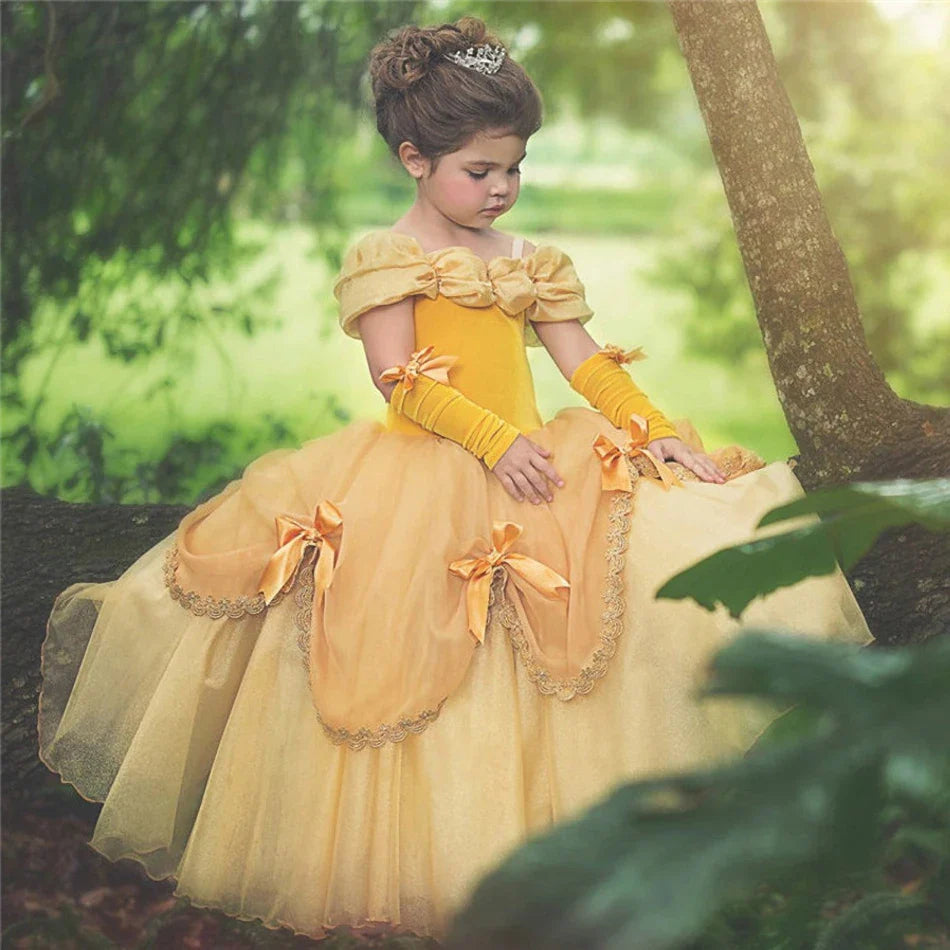 2025 Belle Costume for Girl Carnival Party Princess Dress Children Deluxe Beauty Ball Gown Kids Anna Belle Cosplay Elegant Dress