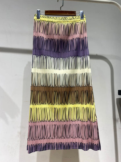 Miyake Pleated Striped Half Skirt 2025 Summer New Fashion Temperament Loose Thin Design Half Skirt