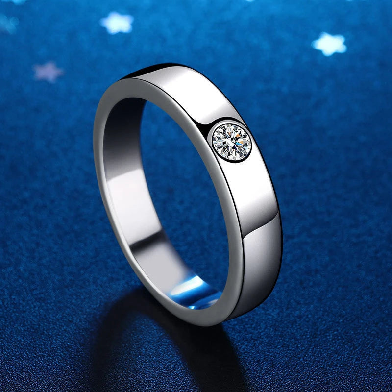 4mm Moissanite Ring for Men 925 Sterling Silver Gemstone Lab Diamond Gold Plated Rings Wedding Engagement Band Jewelry