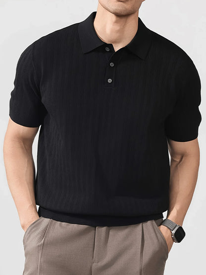 Cool and stylish men's ice-cold silk knitted polo shirt for summer, trendy brand polo shirt with a collared design, perfect for