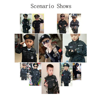Children Halloween Policeman Cosplay Costumes Kids Carnival Police Uniform 110-160cm Boys Army Policemen Soldier 7 Pcs/Sets