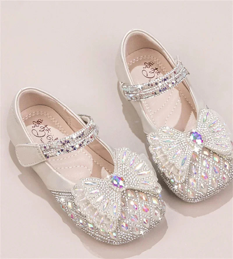 Sweet Baby Girls Spring/SummerPopular Crystal Cute Bow Flat Shiny Catwalk Princess Shoes Kids Lightweight Soft Children Toddler