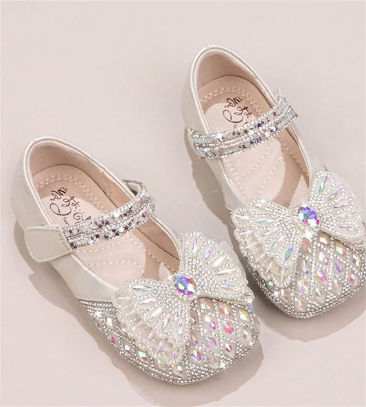 Sweet Baby Girls Spring/SummerPopular Crystal Cute Bow Flat Shiny Catwalk Princess Shoes Kids Lightweight Soft Children Toddler