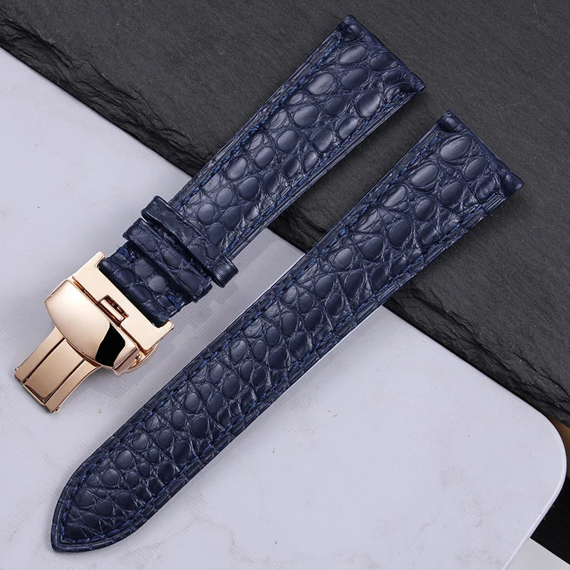 High quality Two-sided Crocodile Skin leather watch strap Butterfly clasp 19mm 20mm 21mm 22mm men metal Watchband soft bracelet