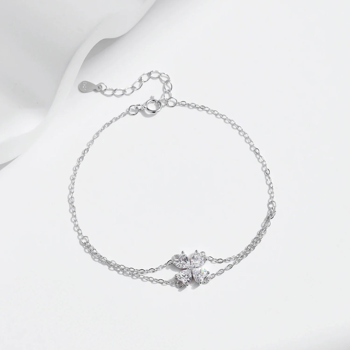 925 Sterling Silver Double Layer Flowers Hearts CZ Romantic Bracelet Luxury Adjustable Chain Link for Women Jewelry