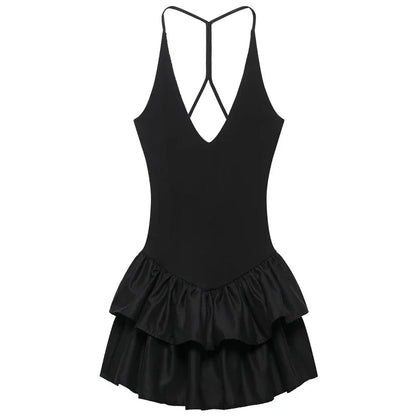 Womens Dresses Ruffled Halter Dress Summer Black Pink White Dress Mini Layered Backless Short Dresses Elegant Vestidos 066