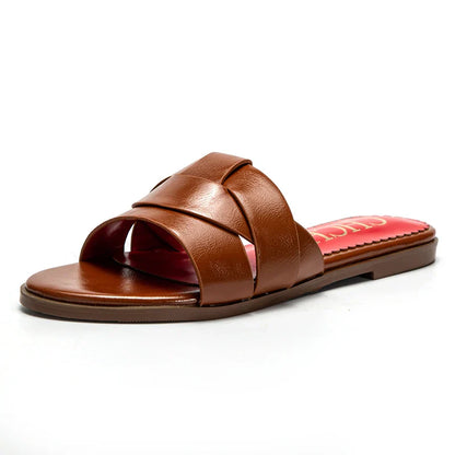 Women's Slippers Luxury brand PU Material Outdoor Flat Bottom Beach Tourism Summer Women's Slippers  2024 summer