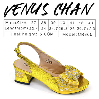 Italian Design Open Toe Women High Heels for 2026 Elegant Party Green Color Diamond Pumps Shoes and Bags Matching Set