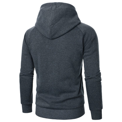 Moletom masculino outono inverno de cor sólida com capuz e zíper lateral manga longa