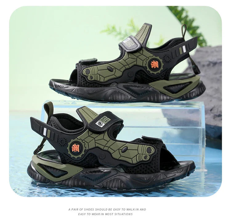 Summer Kids' Sandals Boys Soft Bottom Casual Beach Shoes School Students Comfortable Flat Walking Sandials