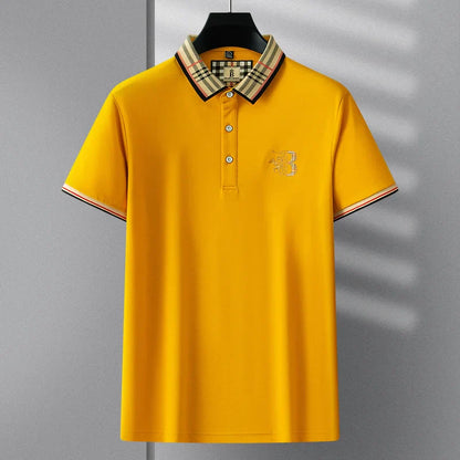 Summer novel men's high-end lace collar B-shaped short sleeved polo shirt, comfortable and casual business T-shirt