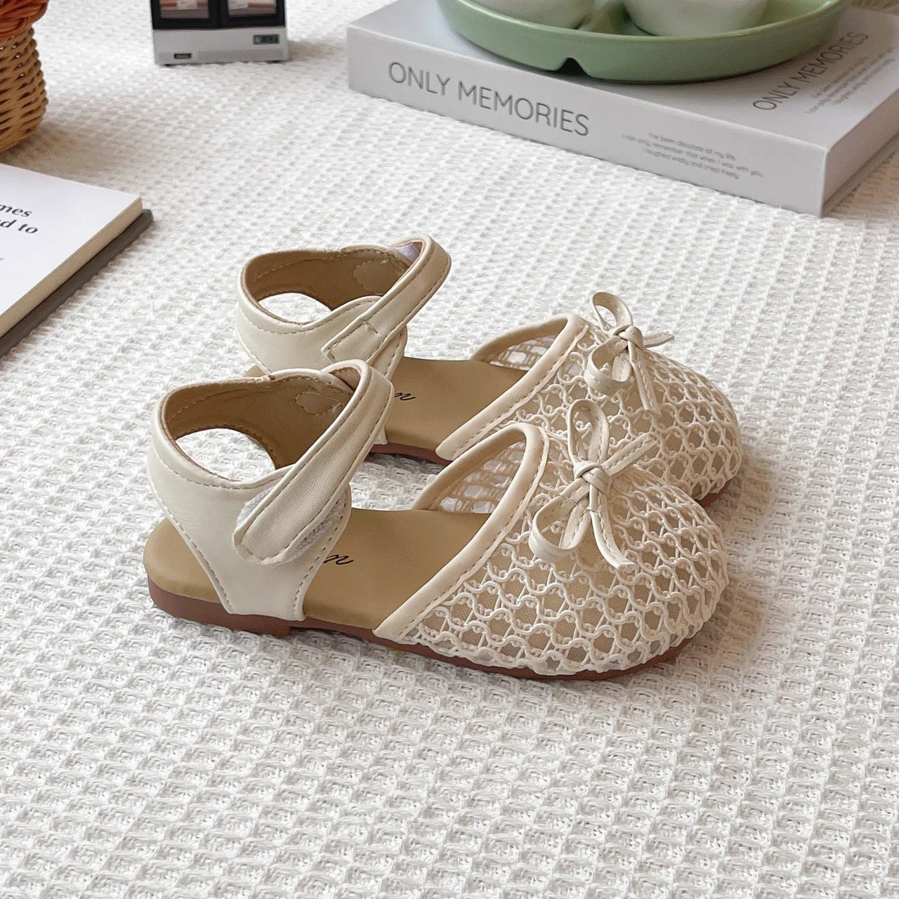 Girl's Sandals Breath-mesh Braided Adorable Summer Kids Sliders Bowtie Beige Sliver Round Toe All-match Childern Shoes 23-33
