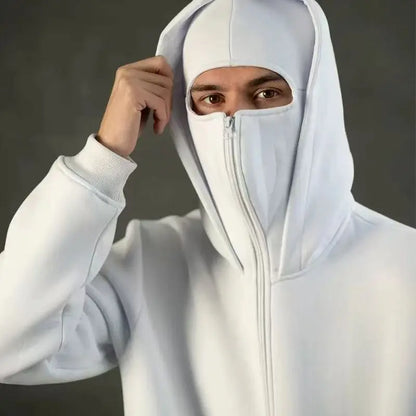 Unisex Hoodie Warm Loose Hooded Jacket Zip-up Casual Jacket with Face Mask for Autumn Winter Outdoor Sports Streetwear