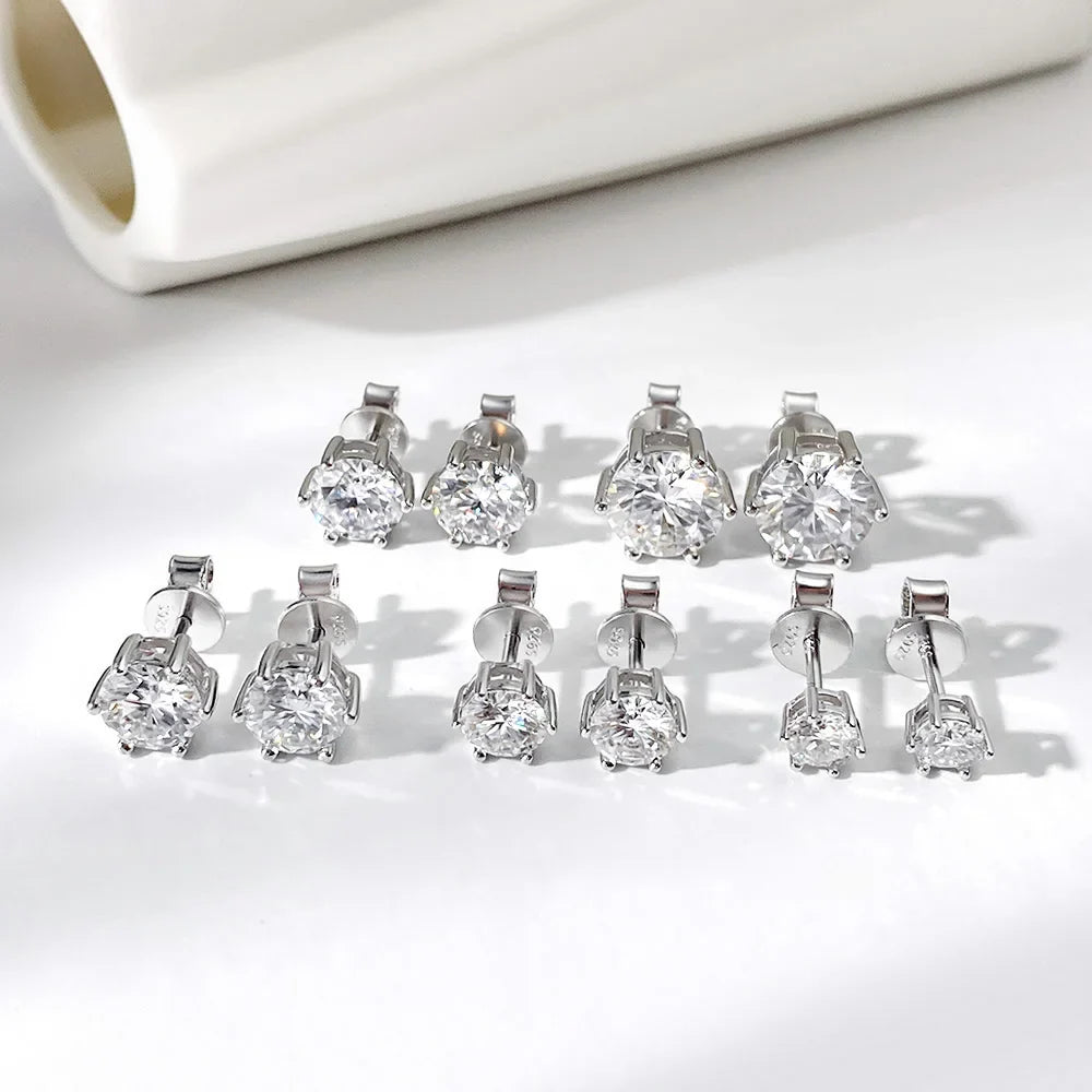 0.3-2 Carat Moissanite Stud Earrings S925 Silver Lab Diamond Earrings For Women Man Party Fine Jewelry