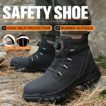 High Top Work Shoes Men Rotary Button Slip Resistant Safety Shoes Water Resistant Work Sneakers Anti-Puncture Anti-smash Shoes