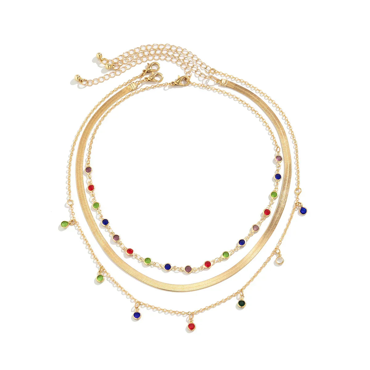 Trendy MultiLayered Color Crystal Chain Choker Necklace for Women Boho Flat Snake Chain Clavicle Short Necklace