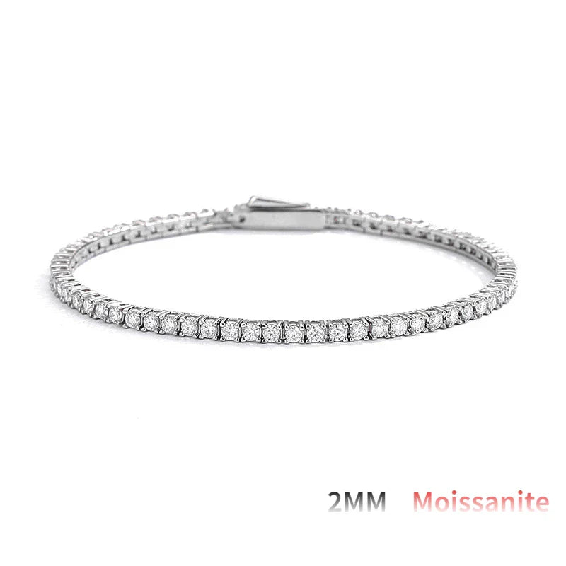 2/2.5/3/4/5mm Full Moissanite Bracelet for Women 100% 925 Sterling Silver Party Fine Jewelry Gift