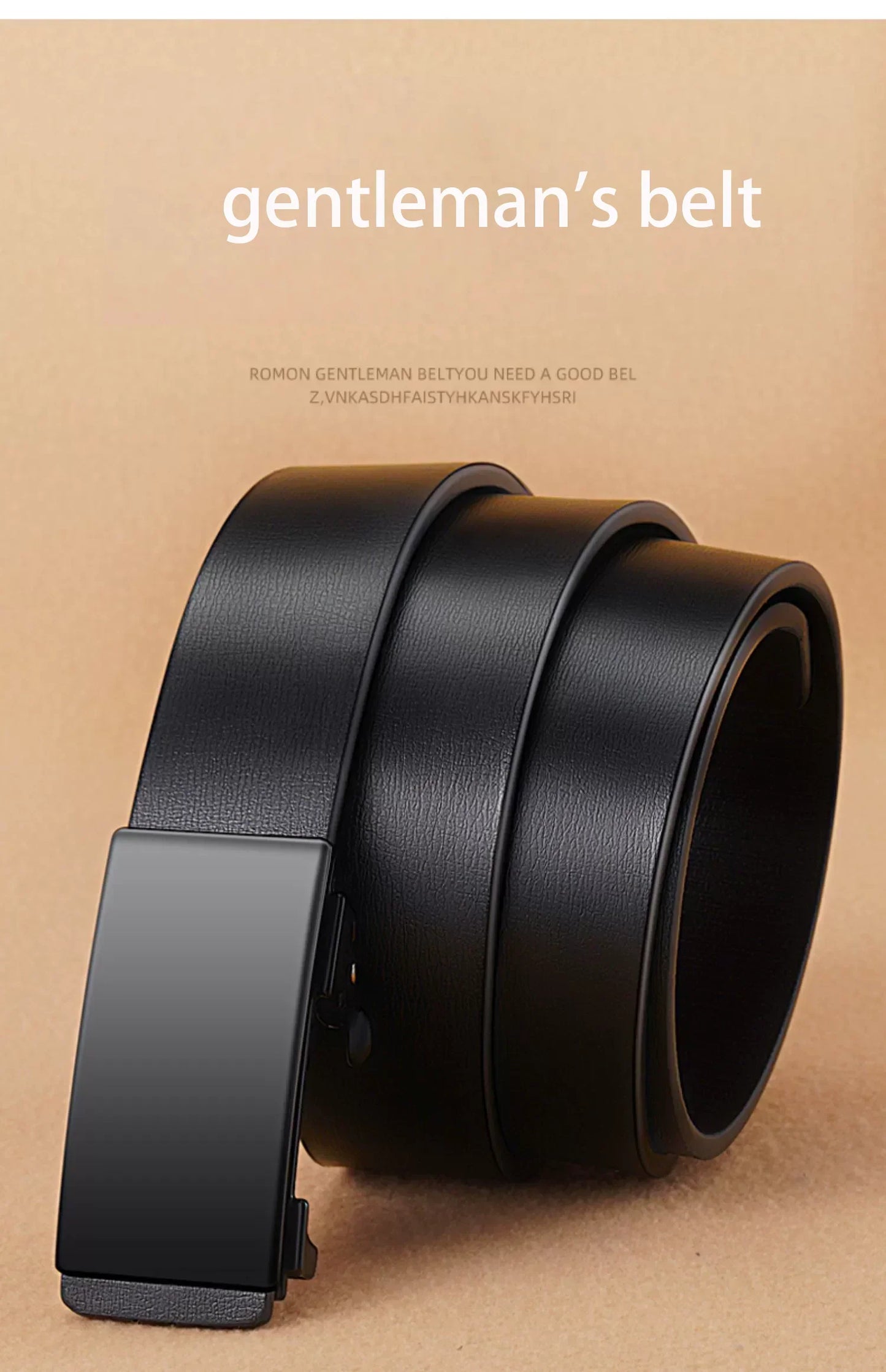 Men Leather Belt Black Metal Toothless Automatic Buckle Business Casual PU Leather Men's Fashion High Quality Belt