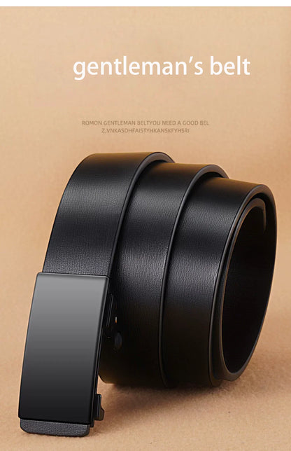 Men Leather Belt Black Metal Toothless Automatic Buckle Business Casual PU Leather Men's Fashion High Quality Belt