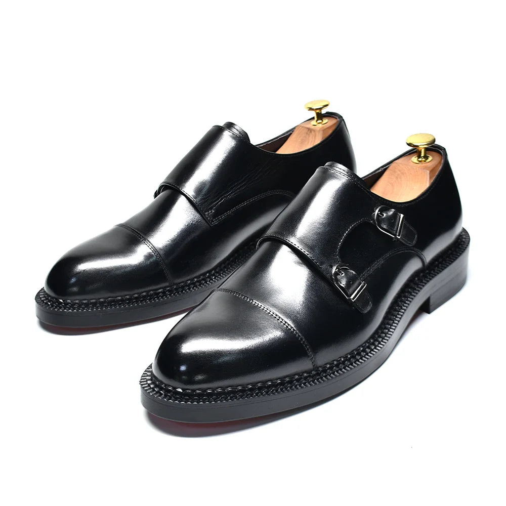 Luxury Genuine Leather Men's Wedding Dress Shoes Buckle Monk Strap Red Sole Cap Toe Black Brown Business Formal Shoes for Man