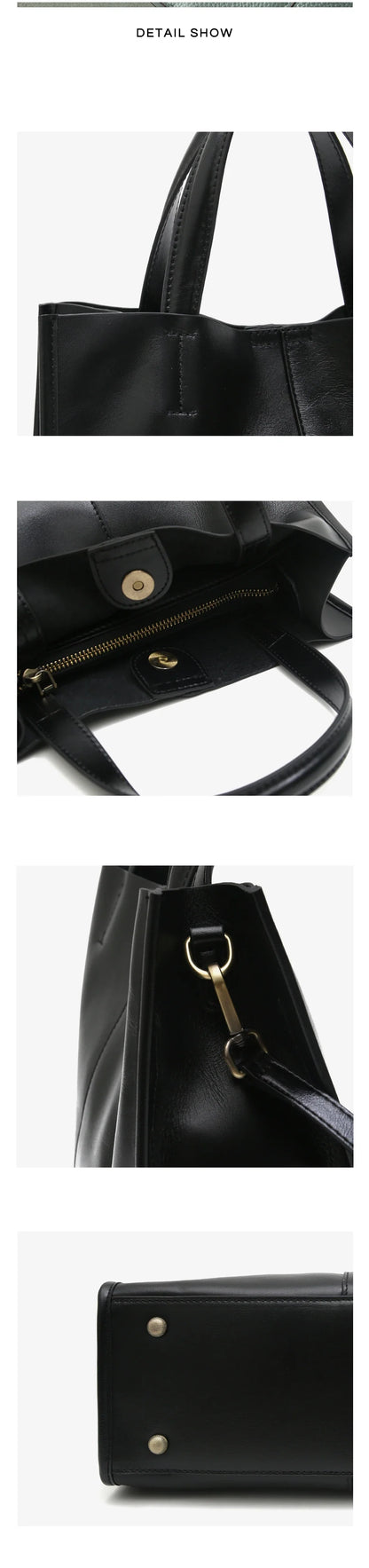 Minimalist Vintage Genuine Leather Tote Women Luxury Classic Top-handle Bag Large Capacity Cross body Shoulder Handbags Business