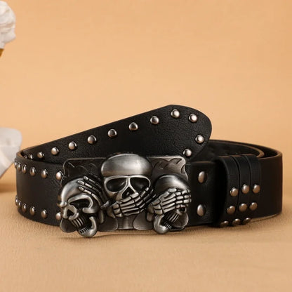 New Women Belt High Quality Luxury Brand Punk Goth Rivet Black Jeans Unisex Men Belt Paw Skull Buckle belt Unisex Waist Belt