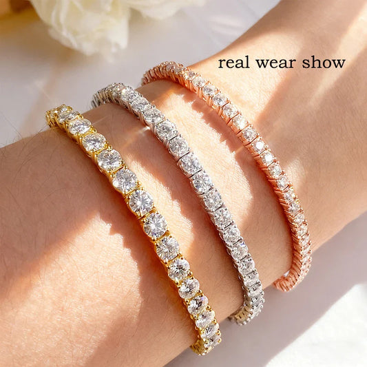 18k Gold Plated Moissanite Tennis Bracelet for Women 3/4/5mm Classic 925 Sterling Silver Certified Bracelet for Men Chain