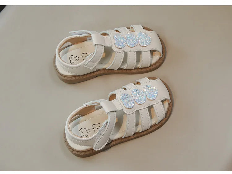 Kid Shoes Children Sandals Bling Heart-shape Summer Girl Princess Shoe Flat Heel Sandals Children Girls Performance Shoes I03022