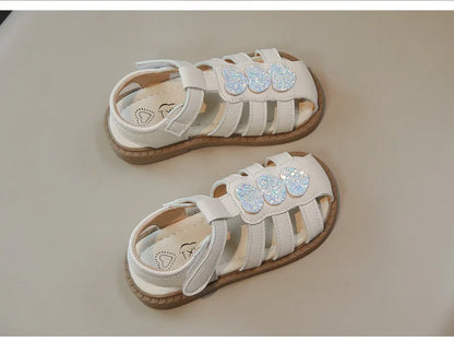 Kid Shoes Children Sandals Bling Heart-shape Summer Girl Princess Shoe Flat Heel Sandals Children Girls Performance Shoes I03022