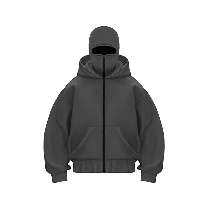 Sweatshirt with Hooded Face Mask Zipper DesignMen's Balaclava Zip Hoodie Winter Warm Casual Sports Jacket Outdoor Activities