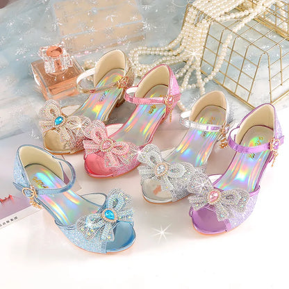 2026 Girls' Princess Sandals Children's Shoes Frozen Elsa Children's Shoes Girls Fashion Baby Pink Blue High Heel Shoes Size