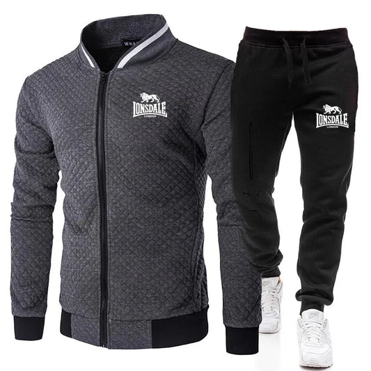 Spring and Autumn Men's Fashion Street Stand up Collar Set Jacket, Outdoor Casual Pocket Zipper Men's Baseball Set