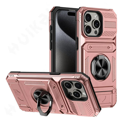 Case For iPhone 16 15 14 13 11 Pro Max XS XR 8 7 Plus Magnetic Rotated Ring Kickstand Heavy Duty Drop Protection Wallet Cover