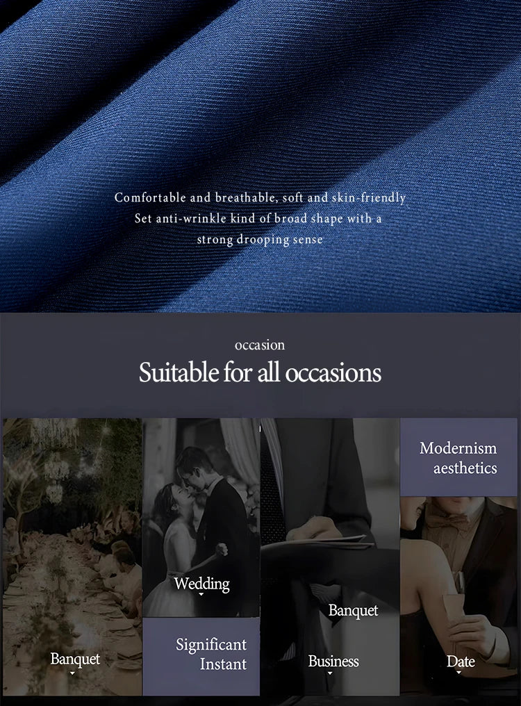 High Quality Men's Suit Slim Fit Solid Color Suit Formal Business Office Single Breasted Coat Pants 2 Pieces Set