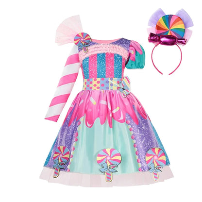 Girls Candy Fairy Lollipop Cosplay Carnival Costume Toddler Purim Rainbow Vestidos Girls Birthday Party Dress