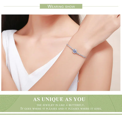 Authentic 925 Sterling Silver Evil Eye Tennis Bracelet for Women Adjustable Chain Bracelet Sterling Silver Jewelry SCB033