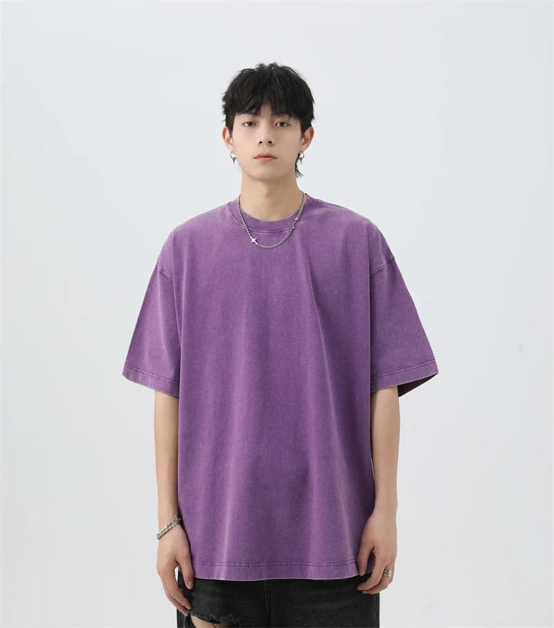 Japanese Korean Style Stir Fried Snowflake Washed T-Shirts Men Women Cotton Heavyweight Summer Hip Hop Streetwears Short Sleeved