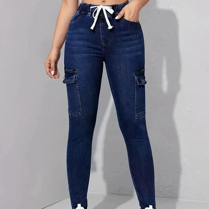 High-Waist Slimming Women's Tapered Stretch Cargo Jeans