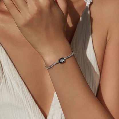925 Sterling Silver Fashion Black Enamel Rectangle Clear Cubic Zirconia Tennis Bracelets For Women Fine Jewelry Gifts