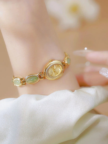 Women's Watch Ladies Bracelet Luxury Brand Waterproof Retro Natural Dongling Stone Hotan Jade Advanced Chain Watches Gift