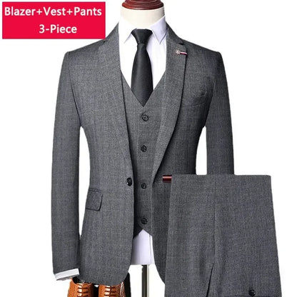 S-6XL Jacket Vest Pants Casual Plaid Retro Business Men's Suit 3Pcs or 2Pcs Set Groom Wedding Dress Blazer Waistcoat Trousers