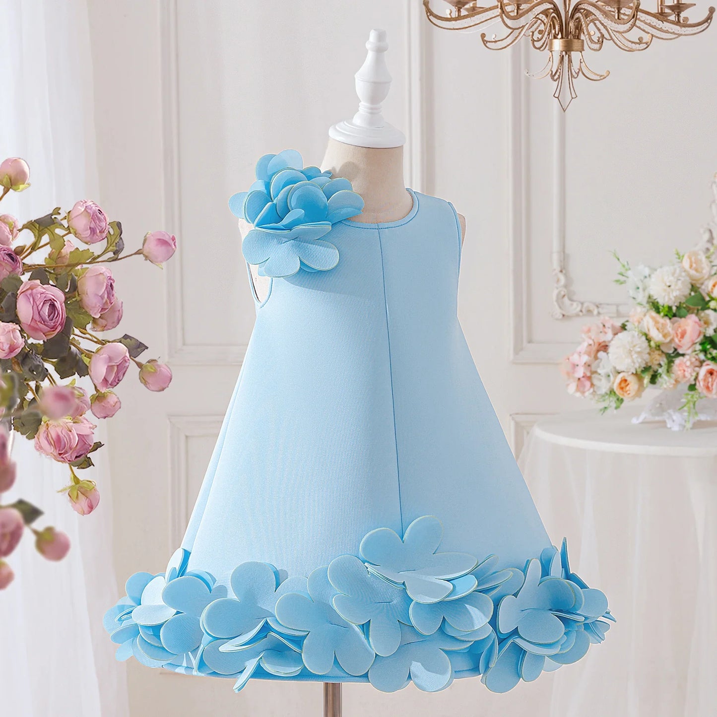 Vestido de festa para meninas princesa com flores 3D, verão, 4 a 8 anos, elegante, para casamento, damas de honra, formatura, festa de aniversário, roupa infantil