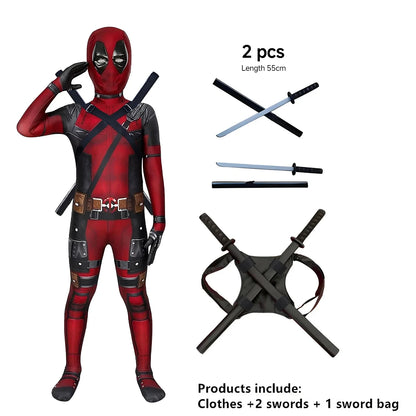 PU Sword Won‘t Break High Quality Deadpool Costume Kid Halloween Cosplay Costume Deadpool Suit Jumpsuit Deadpool Child Costume
