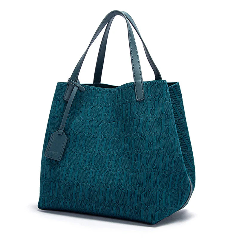 Tote Bag New Large Capacity Black Simple Knitted Shopping Bag 27*20*28cm