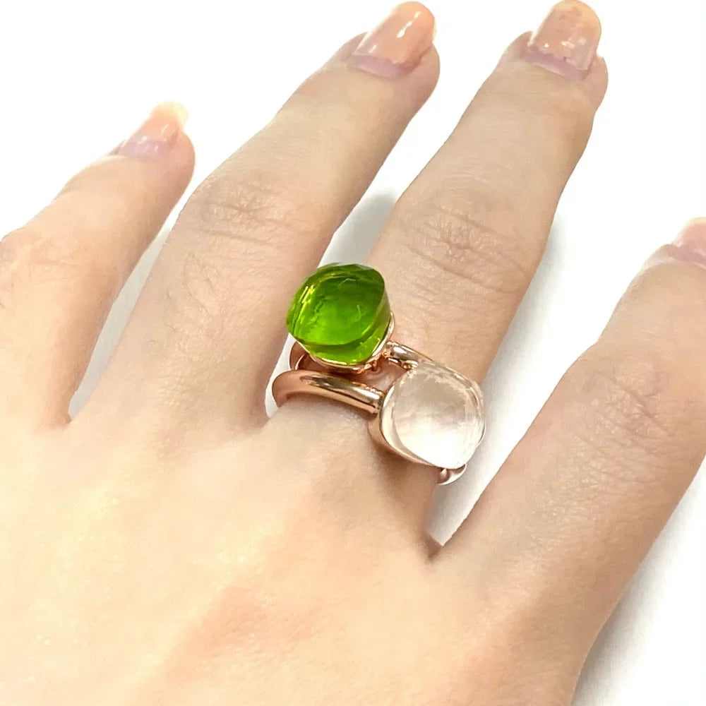 2Pcs/Set Fashion Stacked Candy Ring Women Mix Color Crystal Jewelry 30 Colors Trendy Gift for Valentine's Day