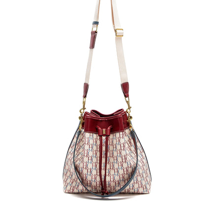 Women's Bucket Bag Spring New Wine Red Drawstring Bag Dual purpose Shoulder Strap Commuter Wallet