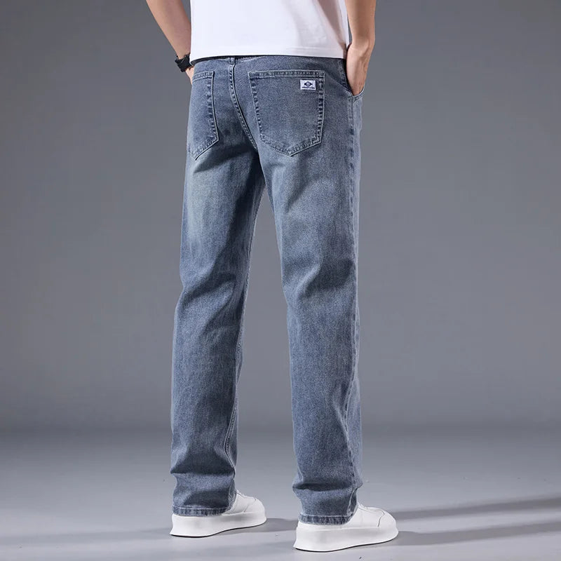New Men's Light Business Micro Stretch Straight Fit Denim Pants Vintage Distressed All Season Wearable Long Pants