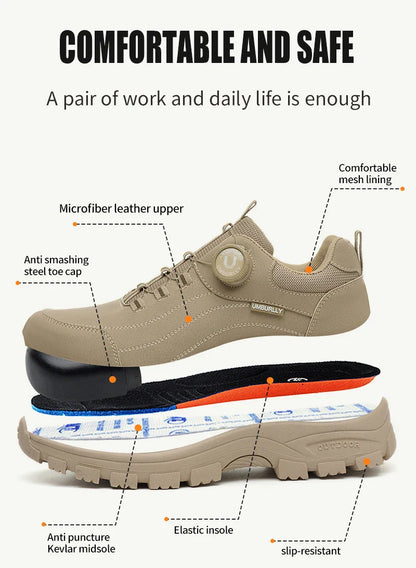 Men's Safety Shoes with Button Design Steel Toe Anti- Crush Resistant And Slip-Resistant Outsole for Outdoor Workshop Workwear