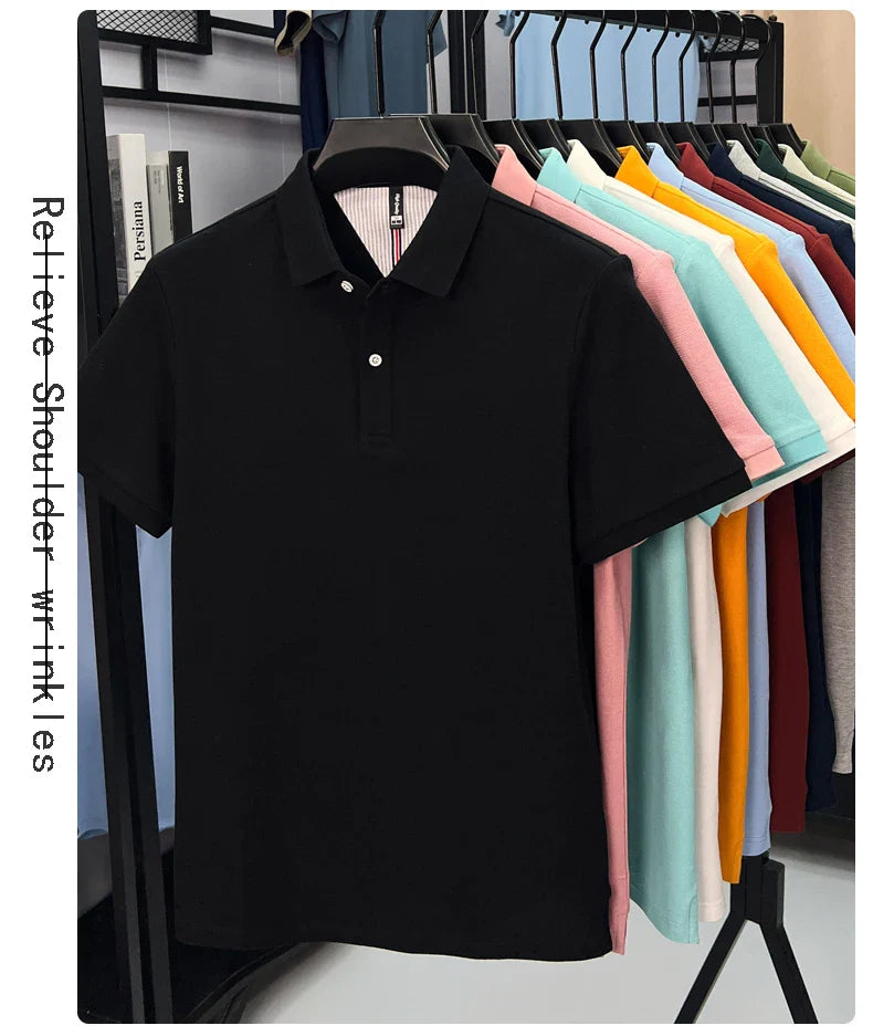 100% pure cotton high-end short sleeve polo shirt men's summer fashion new breathable Korean business casual golf brand T-shirt
